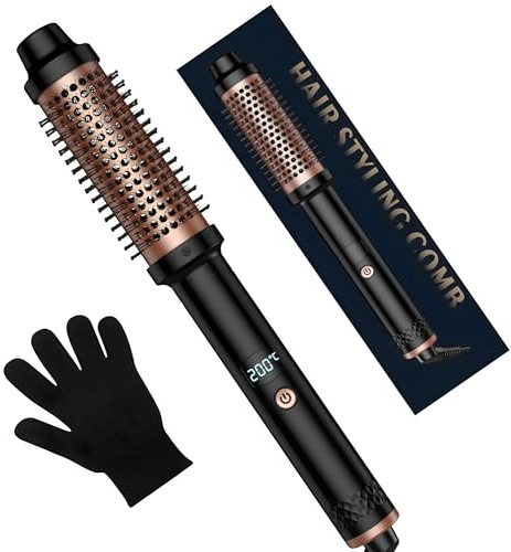 Thermobürste 3 in 1, 38mm Thermal Brush LCD 120-200℃ Dual PTC Heated Round Brush, Lockenbürste, Glätteisen Blowout Brush, Warmluftbürste für Natürliche Locken Blowout Glätten und Volumen
