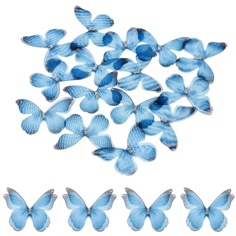 QUARKZMAN 20Stk Durchsichtige Blau Schwarz Mesh Schmetterling Applikationen | 50mm, Schmetterlinge Mit Gestein Applikation Patch, Zwei Schichten, DIY, Für Hochzeitsparty Heimdekoration Kleidung