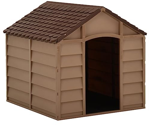 Hundehütte Leicht mit UV-Beständiges Satteldach, Hundehaus mit Offener Eingang für Hinterhof Garten, Braun 71x71,5x68 cm PP