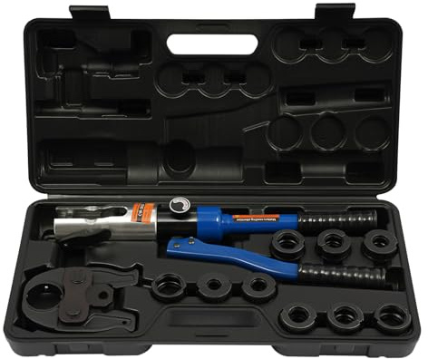 Pince à sertir avec contour en V et profil M, 10 T, pince à sertir hydraulique, pince à sertir pour tuyau en cuivre, tuyaux en plastique et tuyau composite, V12/15/18/22/28 + M12/15/18/22/28, bleue