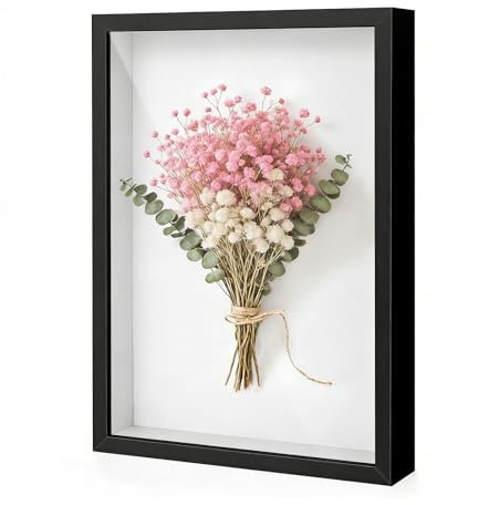 Bilderrahmen zum Befüllen, 40 x 50 cm, Hölzern Rectangle Rahmen, mit Transparente Acrylplatte, 3D Objektrahmen Tiefer 3cm, für Objekte, Blumen, Hochzeitsstrauß oder Erinnerungsstücke, Schwarz
