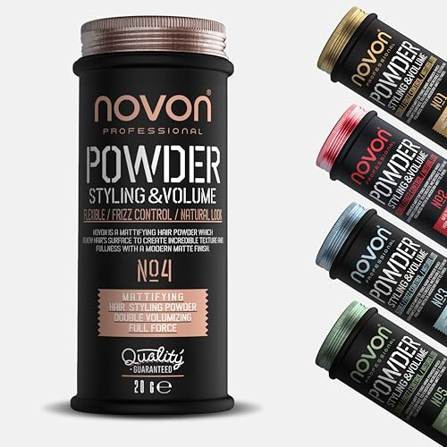 Novon Professional Styling Powder No. 4 | Haarpuder für Volumen und Textur | Für ein mattes Finish ohne Glanz | 20 g Volumenpulver für Männer und Frauen | Einfache Anwendung für flexible Stylings