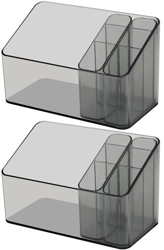 Pinboov 2 Pcs Clear Makeup Organiser Storage, Plastic Makeup Brush Holder | with Removable Compartments, Compact Beauty Organiser for Lipstick, Eyeliner, Mascara, Skincare, Vanity Bathroom Desk