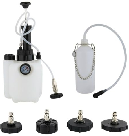 KQFCAZRE Kit Purga Frenos con Manómetro Bomba Purga Frenos Multifuncional Herramienta para Garaje, Herramienta De Cambio De Aceite De Freno De 3L Con 4 Conectores