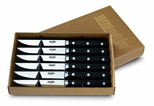 AUSONIA - 61149 LOT DE 6 COUTEAUX ENSEMBLE COUTEAUX DE TABLE FORGÉS À STEAK DENTELES COUTEAU A VIANDE AVEC LAME EN ACIER INOX DE 12 CM. LAVABLE EN LAVE-VAISSELLE!