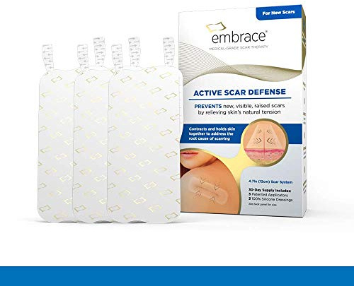 Embrace Active Scar Defense for New Scars, FDA-Cleared Silicone Scar Sheets, 4.7 Inch, Large, 30 Day Supply