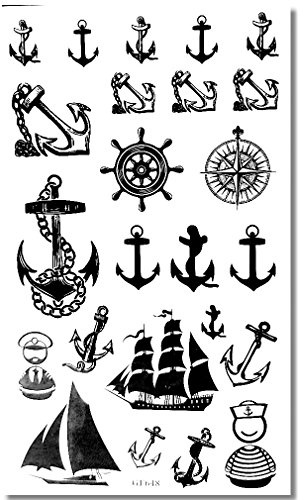 EROSPA® Tattoo-Bogen Temporär - Schiffsanker Marine Seefahrt Seemann - 3 Bögen je 10,5 x 6 cm - Hautfreundlich und Wasserfest