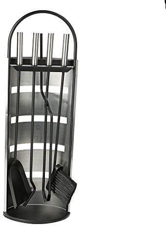 Mind Reader Kamin-Set mit Ständer, Bürste, Schaufel, Schürhaken, Zange, robuster Stahl, 22,9 cm L x 15,2 cm B x 66,25 cm H, 4 Stück, Silber