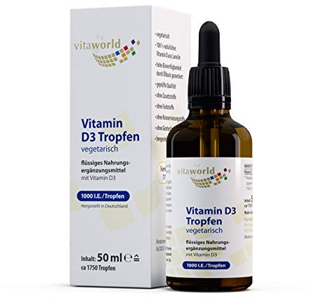 3 Pack Vita World Vitamin D3 Drops 1,000 I.E. (3 x 50 ml) from Lanolin high bioavailability Oil Base Made in Germany