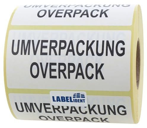 Gefahrgutaufkleber 100 x 50 mm - Gefahrgutetiketten Umverpackung/Overpack - 1.000 Gefahrstoffetiketten auf 1 Rolle(n), Papier weiß-schwarz