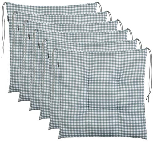 Brandsseller 6er-Set Sitzkissen 40x40x5 cm kariert Stuhlkissen mit 4-Punkt-Steppung & Kordelbändern 5 cm Dickes Sitzpolster für Küche & Esszimmer Indoor AuflageGrau