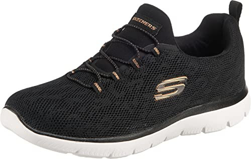 Skechers Damen Summits Leopard Spot sneakers, Black Mesh Rose Gold Trim, 39 EU