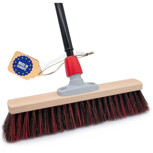 Novaliv Tête de balai en arenga avec elaston 40 cm, sans manche, noir/rouge, épais, balai industriel, balai de jardin 40 cm Besen mit Stiel rouge/noir