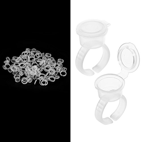 100PCS Tatouage Encre Titulaire Anneau, Anneau Cils Étendre Pigment Conteneur Tasse Bouchon avec Couvercle Kit De Doigt Main Beauté Outils pour Extensions Maquillage et Sourcils