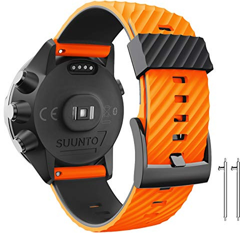 ANBEST ersättningsarmband kompatibla med Suunto 7/Suunto 9 armband, 24 mm silikon klockarmband för Suunto 9 baro/Spartan Sport/D5 Smart Watch, orange/svart