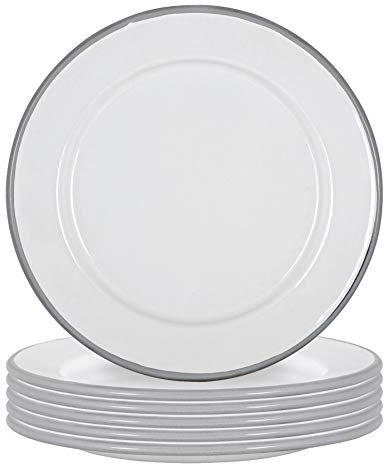 Argon Tableware Enamel Side Plates - 20cm - Pack of 6 - Grey Dining Plates Lightweight Small Dinner Dish for Appetisers, Starters, Mains, Sides, Desserts