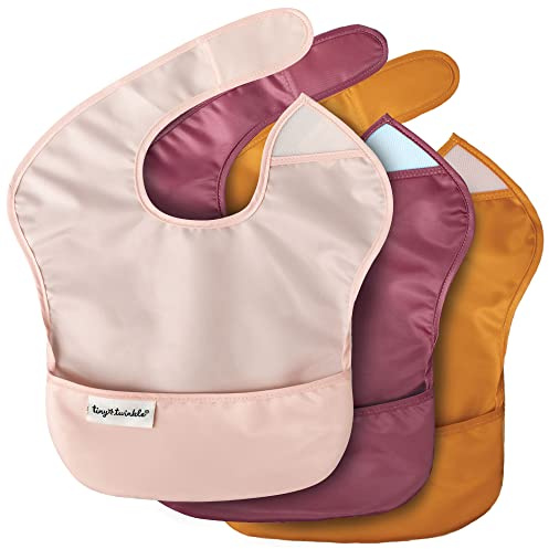 Tiny Twinkle Schmutzfestes Baby-Lätzchen – Wasserdichtes Lätzchen für Mädchen – Maschinenwaschbar – Verstellbarer Verschluss – Frei von PVC, BPA und Phthalaten – (3 Pack, Blush, Burgunder)