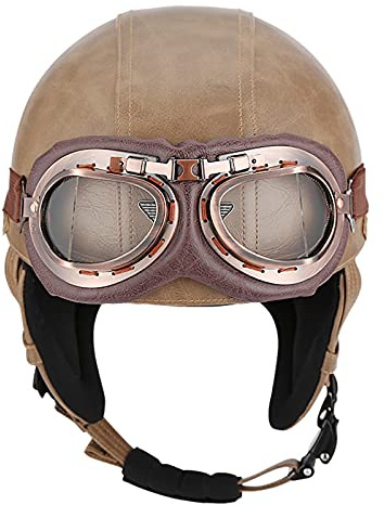 BGMKE retrò Casco Demi-Jet Moto con Pilota Visiera UV Occhiali,Caschi Moto ECE/DOT Omologato Vintage Stile Casco Aperto Mezza Motociclo,Motorino Chopper Scooter Casco Moto Unisex