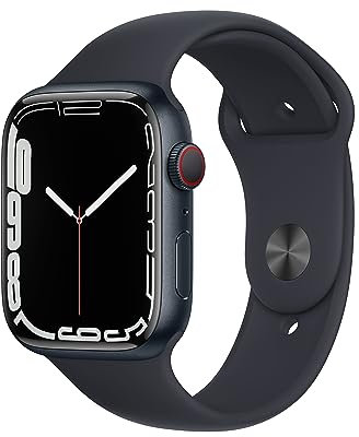 Apple Watch Series 7 (GPS+ Cellular, 45mm) Reloj Inteligente con Caja de Aluminio en Color Medianoche - Correa Deportiva en Color Medianoche - Talla única. Monitor de entreno, Resistencia alagua
