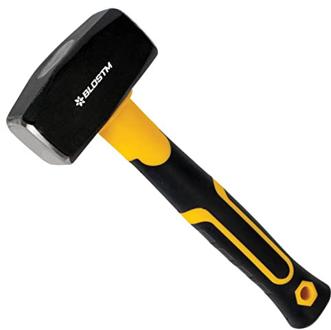 BLOSTM Club Hammer with Fibreglass Handle - 2.5 lb Heavy Duty Sledgehammer with Induction Hardened Steel Hammerhead & Non-Slip Ergonomic Grip - 2.5lb / 1.1kg