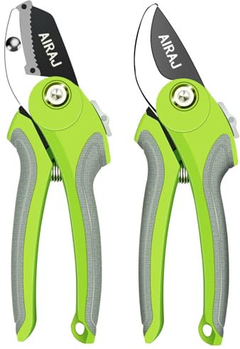 AIRAJ Gartenschere Set Mit Bypass und Amboss, Rostfreie Edelstahlklingen, Rutschfester Griff - Professionelle Gartenhandwerkzeuge