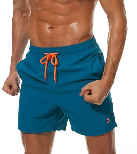 Tansozer Badehose Herren Badeshorts Herren Shorts Kurze Hosen Herren Schnelltrocknend Schwimmhose Männer Boardshorts mit Kordel Pfauenblau XL