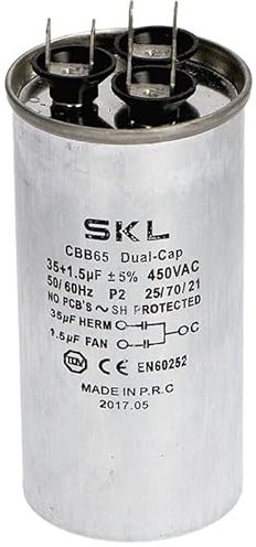 REPORSHOP - Condensador Dual CBB65 35 + 1,5µf 450V para Aire Acondicionado - Carcasa Metálica Hermética - Compatible con Sistemas HVAC - Soporta Frecuencia de 50/60 Hz - Fácil Instalación