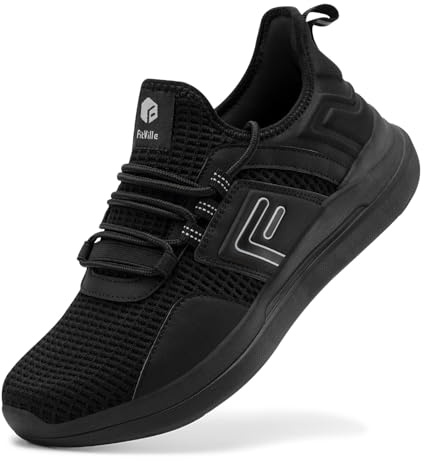 FitVille Wide Fit Trainers for Men Arch Support Road Running Athletic Sneakers Breathable Gym Shoes for Fitness Jogging Walking, Black, 12 UK Wide