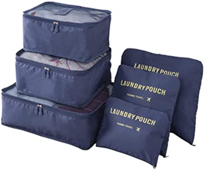 Gcroet Förpackningskuber, 6 st packkuber för resväskor, reseorganiseringsset för kläder, skor, reseväskor, organisering, resebagage, vattentät väska, kosmetika, toalettartiklar, väska, marinblå