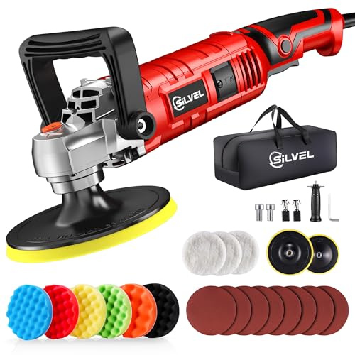 SILVEL Lucidatrice tampone, 1580W 7 pollici6 pollici Rotary Car Buffer lucidatrice ceretta, 7 velocità variabile 10003500 girimin, maniglia staccabile per auto, barca levigatura, lucidatura,