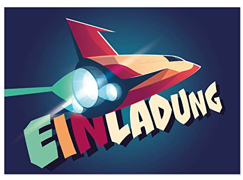 8 Einladungskarten Kindergeburtstag mit Umschlägen, Cooles Space Ship Weltall, Karte Geburtstag Einladung zum Ausfüllen