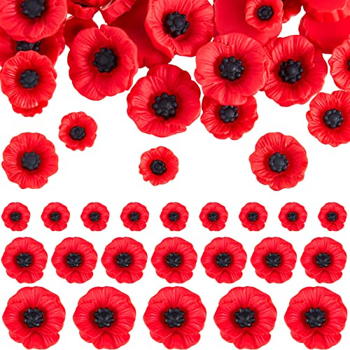 54 Stück Mohnblumen zum Basteln Stammlos Gefälscht Mohnblumen Rot Künstlich Blütenkopf Mohn Verzierung Gefälscht Wildblumen Kopf für Volkstrauertag Weihnachten Outdoor Grab Garten Ornament