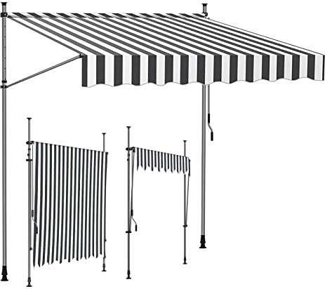 WOLWES Tenda da Sole per Esterno Senza Perforazione, Tenda da Sole per Esterno Avvolgibile con Manovella, Tenda da Sole per Esterno a Caduta Altezza Regolabile (Color : Gray-White, Size : 2.5m/98in)