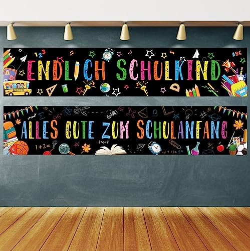 XINDY 2 Stück Alles Gute Zum Schulanfang Banner Einschulung Deko Endlich Schulkind Girlande Banner Schuleinführung Stoff Hintergrund Banner Photo Booth Deko Schulanfang Junge Mädchen Schultag Deko