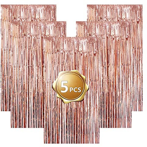Metall Lametta Vorhänge Folie Fransen Metall Lametta Vorhänge Folie Fransen 5 Stück Folien mit leuchtenden Fransen und Lamellen, ideal für Hochzeit, Geburtstag, Bachelorette Party(Rose)