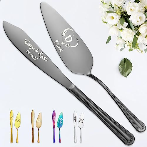 STREADVE Personalisiert Tortenheber mit Gravur Tortenmesser Hochzeit Personalisierte Hochzeitsgeschenke für Brautpaar Wedding Verlobung, Schwarz, Edelstahl