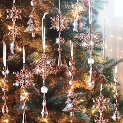 Lanpn 26 Stück Weihnachten Deko Kristall Christbaumschmuck Anhänger, Acryl Schneeflocken Eiszapfen hängende Ornamente, Weihnachtsbaumanhänger Weihnachten Party Hochzeit Neujahr Dekoration Gold