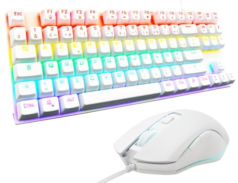 The G-Lab Combo Mercury - Pack Clavier Et Souris Gamer Mécanique Programmable- Clavier Gaming Mécanique Tkl, RGB, Switch Red, Azerty- Souris Gaming RGB, 6 Boutons 7200 Dpi [Blanc] - New