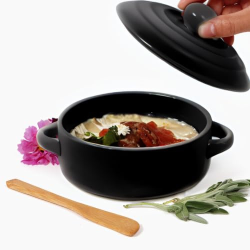 Stoneware Brie Cheese Baking Dish and Warmer with Lid - Oven Safe - Great for Charcuterie Board and Grazing Table Accessories - Perfect for Camembert, Baked Brie, Fondue, Dip - Oven Safe Ceramic Crock