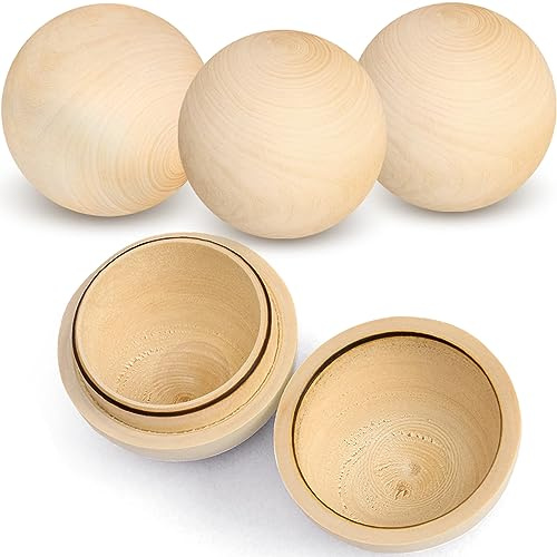 Juego de bolas de madera hechas a mano, esferas huecas de 3.15 pulgadas (paquete de 3), madera sin terminar para proyectos de manualidades, decoración y carpintería creativa, almacenamiento de joyas