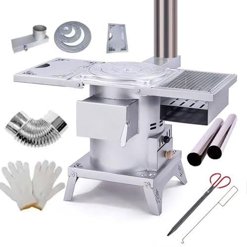 UZSPAC Holzofen Outdoor Tragbarer Heizofen Camping Zeltheizung mit Schornstein für Wandern, Reisen mit Dem Wohnmobil, Kochen, Grillen (Size : Panel+Grill)