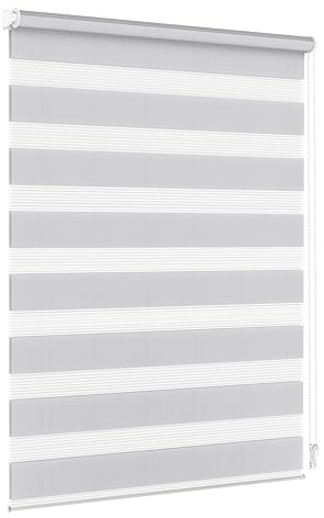 Jalousiescout Doppelrollo Klemmfix ohne Bohren & mit Bohren, 90x210cm Hellgrau Rollo Fensterrollo lichtdurchlässig, Sonnenschutzrollo Zebrarollo für Fenster & Türen