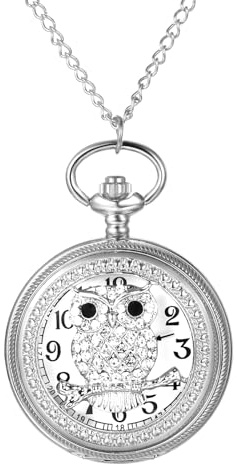 Silverora Taschenuhr Vintage Uhren Unisex: Retro Herren Damen Analoge Quarz Uhr mit Kette Skelett Hohler Pferde Eule Dekoration Ketteuhr mit Arabische Ziffernskala Geschenke für Frauen Männer