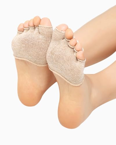 QLEUIFT Lot de 4 Paires de Chaussettes pour Les Orteils ouvrent Cinq Paires de Chaussettes de Sport Invisibles pour Le Yoga, Les Avant-Pieds, Les Femmes et Les Champignons antidérapants, Kaki