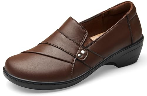 KORDAL Women's Comfortable & Lightweight Coffee Leather Loafers Slip-Ons Stylish Business Casual Dress Shoes Work Office Everyday Walking Shoes for Women UK 5.5