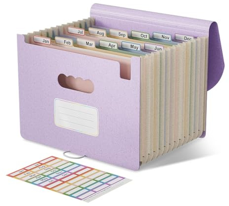 EcoStash Dokumentenmappe A4 12 Fächer, Weizenstroh Fächermappe Ordner | Sortiermappe Bunte Datei Organizer, Akkordeon Aktenmappe Ordnungsmappe, BPA-frei, für Schule/Zuhause/Büro, Lavendelviolett