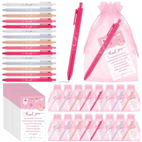 50 Set Baby Shower Favors for Guests Girl Baby Shower Pens Thank You Cards | Organza Bags It's a Girl Baby Shower Gifts Thank You for Gender Reveal Party Favors Birthday Game Prizes Office Writing Pen