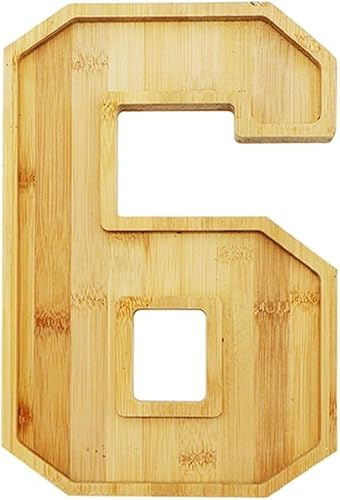 Boîte à charcuterie en bois réutilisable en forme de chiffre pour anniversaire, plateau de service pour fête d'anniversaire, assiettes de service, gâteaux de bonbons (chiffre 6)