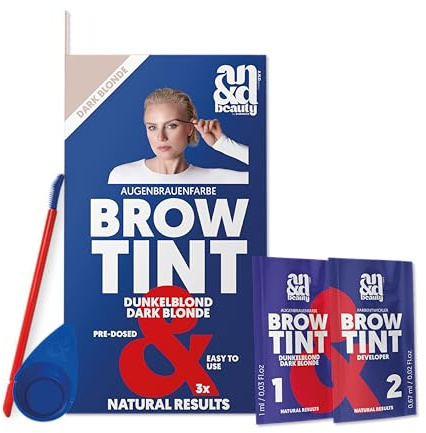 ANDbeauty Augenbrauenfarbe blond | Professionelle Färbung für ein intensives und langanhaltendes Ergebnis | ohne unerwünschte Rottöne | Inhalt Farbe & Entwickler für 3 Anwendungen