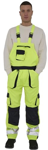 LABEL APPAREL Men's Hi Vis Bib & Brace Workwear Dungarees Adjustable Straps Work Dungarees For Men, Size- S to 3XL
